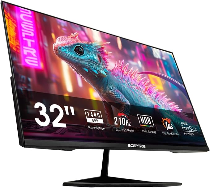 Sceptre New 32-inch 2K QHD 2560 x 1440 Prime Gaming Monitor up to 210Hz USB Type-C DisplayPort HDMI sRGB 115% 1ms Build-in Speakers, Machine Black 2026 ((E325B-QW200D Series)