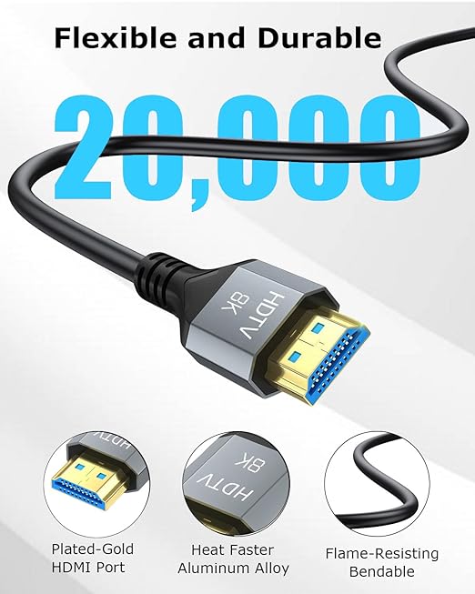 8K HDMI 2.1 Cable 6.6 FT 5-Pack, Shielded HDMI Cord 6.6FT, 48Gbps High Speed Computer HDMI TV Monitor Cord-8K@60Hz, 4K@120Hz/165Hz, HDCP 2.2&2.3, HDR 10 for ARC, eARC, PS4 PS5 Sound Bar/Roku