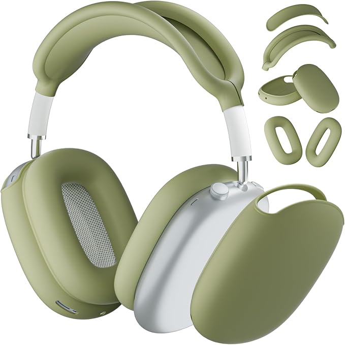 ATUAT for AirPods Max Headphones Case, Protective Silicone Case Cover Skin Accessories Anti-Scratch for Women Men for Apple AirPods Max 2024/2020 (USB-C/Lightning), Army Green