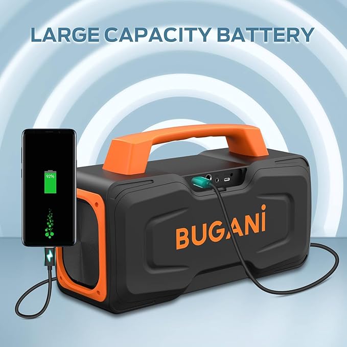 BUGANI Bluetooth Speaker, 80W Powerful Portable Wireless Speaker IPX7 Waterproof, Outdoor Loud Speakers with Handle 24H Playtime, Support Microphone AUX USB Suitable for Party, Pool, Singing