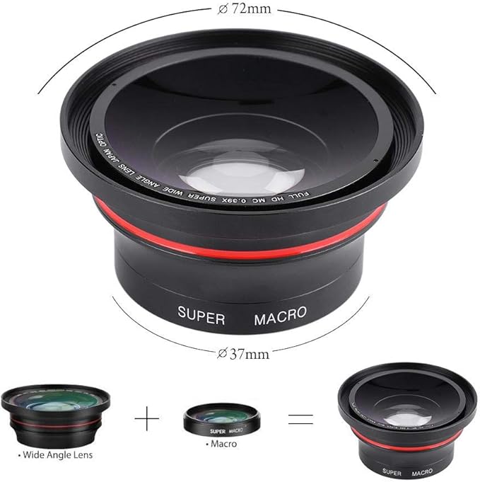 Cell Phone Camera Lens Attachment, Macro Lens 0.39X Super Wide Angle Lens with 37mm Phone Clip for DV Cameras Mobile Phones