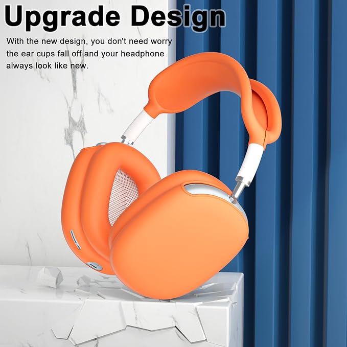 ATUAT for AirPods Max Headphones Case, Protective Silicone Case Cover Skin Accessories Anti-Scratch for Women Men for Apple AirPods Max 2024/2020 (USB-C/Lightning), Orange