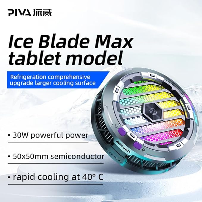 PIVA RGB TEC 30W High-Power Magnetic Game Cooler – RGB Lighting, 3-Speed Fan, Magnetic Suction Radiator for Tablets & Phones