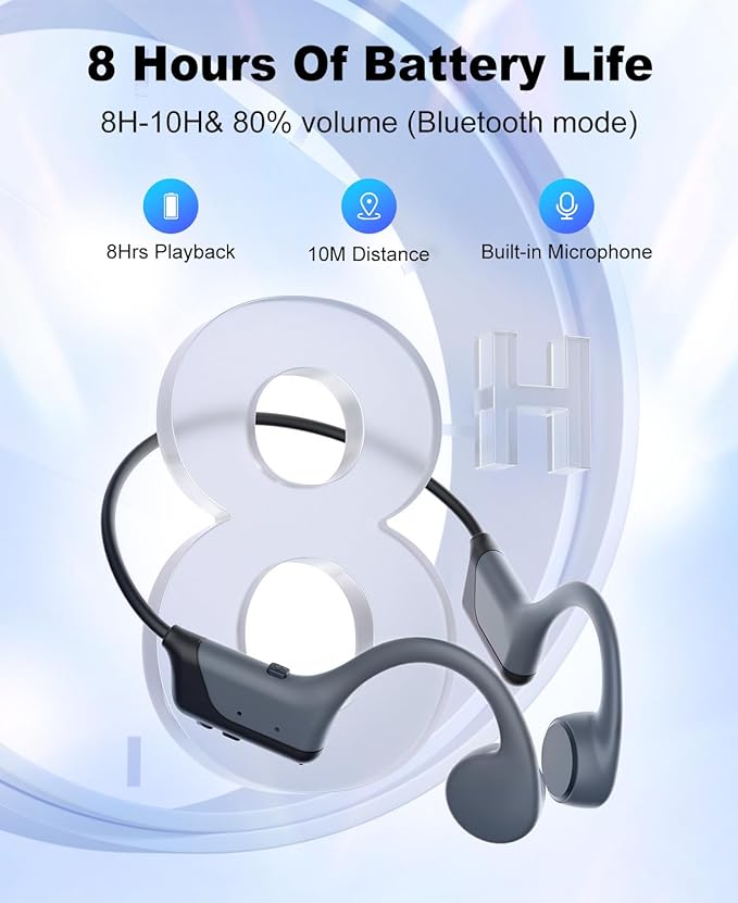 Bone Conduction Headphones,Open-Ear Bluetooth 5.3 Sport Headphones with Mic IP55 Waterproof 8 Hour Playtime & IP55 Wireless Earphones for Running, Workouts, Gym, Hiking, Cycling (Black)