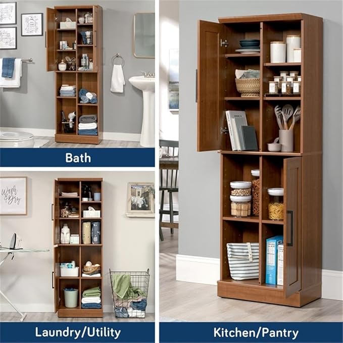 Sauder HomePlus Multi-Room Storage Cabinet with Adjustable Shelves and Door Positioning, Kitchen Laundry Pantry Storage Cabinet, in Sienna Oak Finish