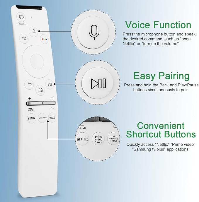 Frame TV Remote Replacement for Samsung Smart TV Remote BN59-01330H/RMCSPR1AP1 with Voice Control, Compatible with Samsung QLED 4K UHD Quantum HDR Smart TV with Three Shortcut Keys and Art Mode, White