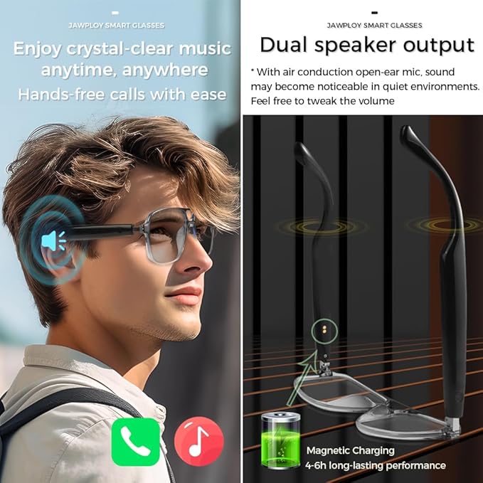 Smart Glasses Bluetooth Audio Glasses Sunglasses Blue Light Glasses for Men Women Color-Change UV Protection Dual Mic