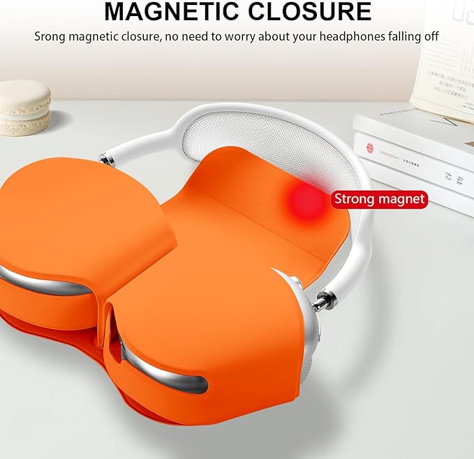 Maxjoy for Apple Airpods Max Smart Case Cover, Soft PU Leather Protective Cover Accessories for Airpod Max with Sleep Mode, Anti-Dust Travel Carrying Case for Airpods Pro Max Headphones, Orange