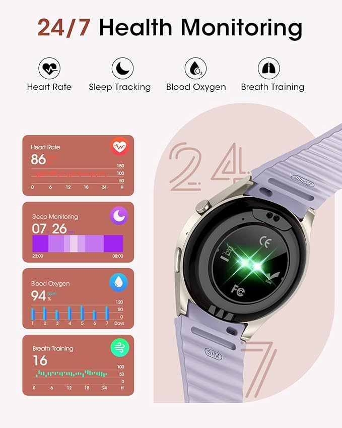 Smart Watches for Women/Men (Make/Answer Calls), Round Watch with Heart Rate/SpO2/Sleep Monitor, Health Tracker, 110+ Sport Modes Fitness Tracker Watch, Smartwatch for Android and iPhone with SMS