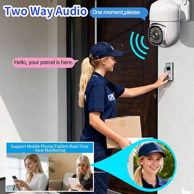 3MP Security Camera Outdoor, 2K HD Cameras for Home Security, Support 2.4GHz WiFi, 360° PTZ Auto Tracking, 2-Way Audio, Motion Detection and Siren, Cloud/SD Storage, Waterproof