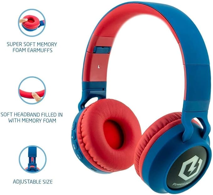 PowerLocus Kids Headphones Wireless, Bluetooth Headphones for Kids Over Ear, LED Lights, 85dB Safe Volume Limit, Foldable, Micro SD Mode, Built-in and Line-in Microphone for Phones,Tablets,Laptop