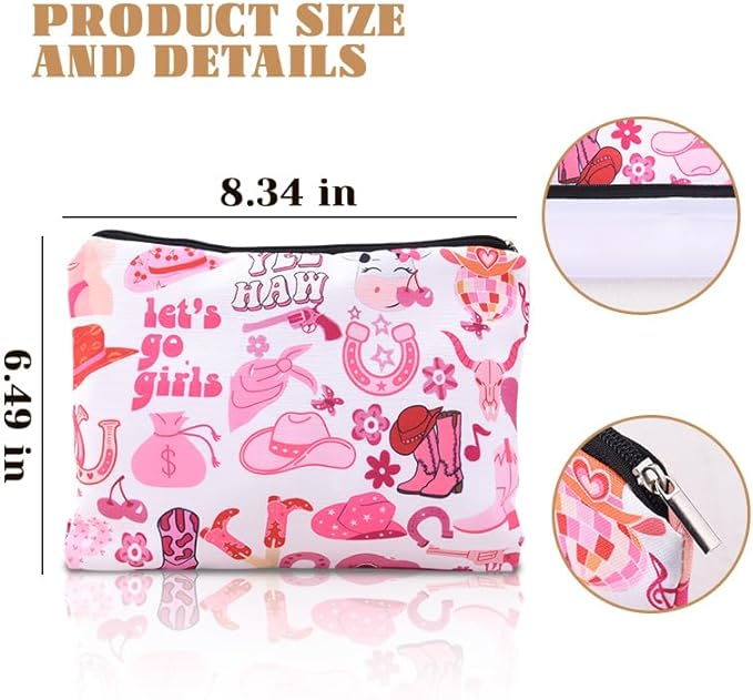 Lets Go Girls cosmetic Bag for Teens Cowgirls Country Girl Birthday Christmas Gifts for Women Girls Friend Bestie Sister Pink Western Makeup Bag Organizer Travel Pouch for Makeup Chargers