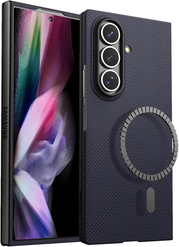 Thinborne Compatible with Samsung Galaxy Z Fold 7 Case, [600D Aramid Fiber] [Magnetic] [Ultra Thin] [Minimalist Style] [Carbon Fiber Textures] - Blue