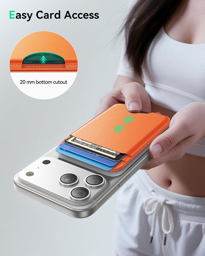 for MagSafe Wallet with Stand, 5 Card Holder, Slim Leather Magnetic Wallet for iPhone 17/16/15/14/13/12 Pro Max Plus Air Series, 3 Card Slots & 1 Cash Slot,Orange