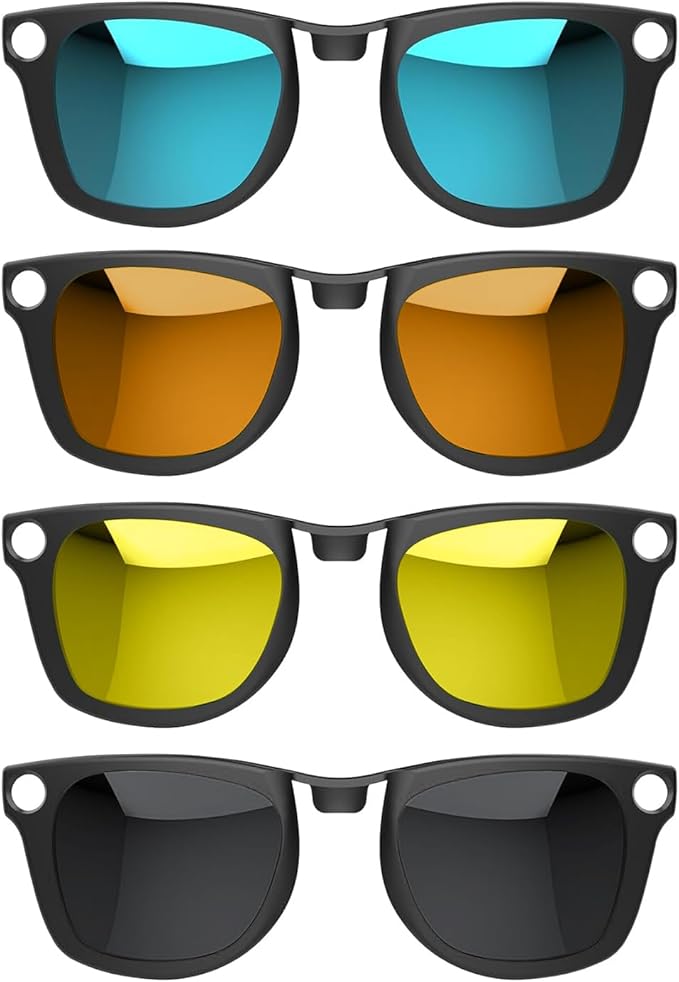 4PCS Polarized Clip for Ray-Ban Meta Wayfarer & Gen 2 (RW4006/RW4012,M Size,50-22), Discoloration Clip for Meta Wayfarer UV Protection, Smart Glasses Color Changing Clip Set, Black+Yellow+Blue+Orange