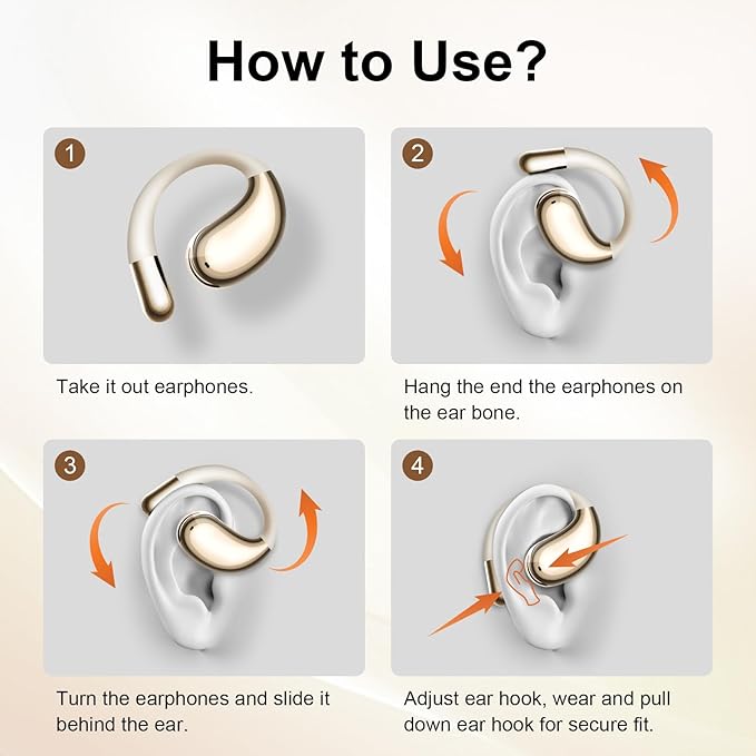 Wireless Earbuds,Open Ear Earbuds - Bone Conduction Headphones,running headphones,Waterproof Deep Bass Earphones for Fitness and Running, sports headphones,Sweat-Resistant for Workouts (Khaki White)