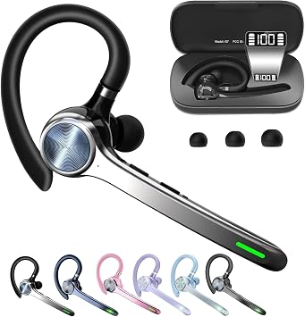 HEIBAS Bluetooth Headset, Wireless Earpiece with Mic for Work
