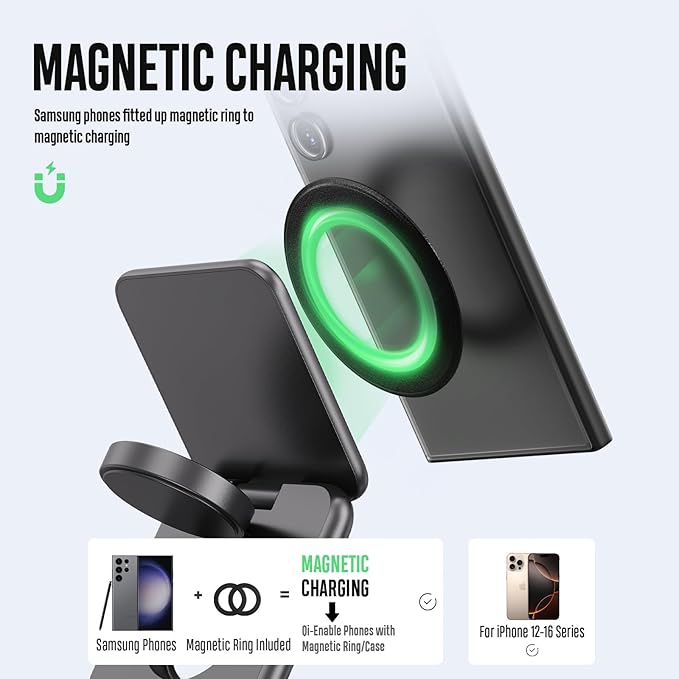KU XIU Wireless Charger for Samsung,Aluminum Alloy Foldable 3 in 1 Wireless Charging Station for Samsung Galaxy S25 Ultra S24 S23 S22 Note Z Fold 7 Flip/Buds, for Galaxy Watch Ultra 8 7 6 5 4