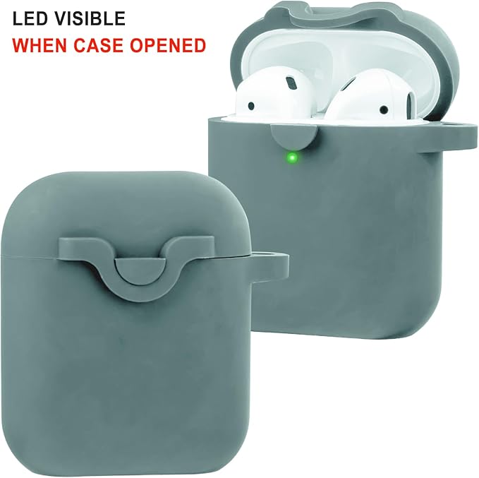 Secure Lock Silicone Case Compatible with AirPods 1 & 2, Bling Keychain, Soft Protective Earpod Case Cover, Women Girls - Pine Green