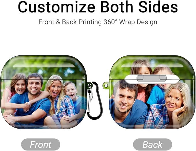 Custom Photo Case for AirPods Pro 3 (2025)/Pro 2/Pro, for Air Pods 4th/3rd/2nd/1st Gen with Carabiner Keychain & Cleaner Kit, Personalized Picture Name Text Plastic Hard PC Cover, Full-Wrap Glossy