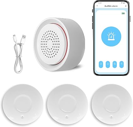 Micmi Smart Water Leak Detector Kit, WiFi Water Sensor Alarm Ultra-Long Range, SMS/APP/Email Alerts, 3 Water Sensors and 1 Base Station, Suit for Home/Basement/Kitchen/Laundry