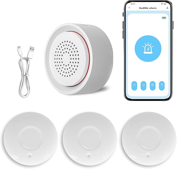 Micmi Smart Water Leak Detector Kit, WiFi Water Sensor Alarm Ultra-Long Range, SMS/APP/Email Alerts, 3 Water Sensors and 1 Base Station, Suit for Home/Basement/Kitchen/Laundry