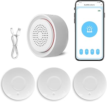 Micmi Smart Water Leak Detector Kit, WiFi Water Sensor Alarm Ultra-Long Range, SMS/APP/Email Alerts, 3 Water Sensors and 1 Base Station, Suit for Home/Basement/Kitchen/Laundry