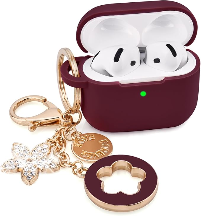 Case Compatible With Apple Airpods 4 - VISOOM Airpods 4 Cases 2024 Cover Women Anti-Drop Silicone iPods 4 Earbuds Wireless Accessorie Charging Cases Girl Bling Keychain for Airpod Ipods 4th Generation