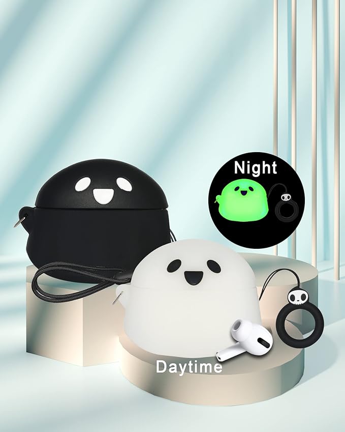 2 Packs Cute Luminous Ghost Face for AirPods Pro 2nd Generation Case Cover 2022 Released Silicone Accessories Set Kit for AirPods Pro 2 Gen Charging Case, Cartoon 3D Funny for AirPod Pro 2 Case