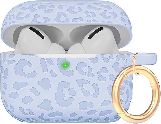 Case Compatible with AirPods Pro 3 Generation 2025 Cover with Keychain, Gawnock Engraved Leopard Skin Soft Cover for AirPods Pro 3 Case Full Protection,Front LED Visible, Blue