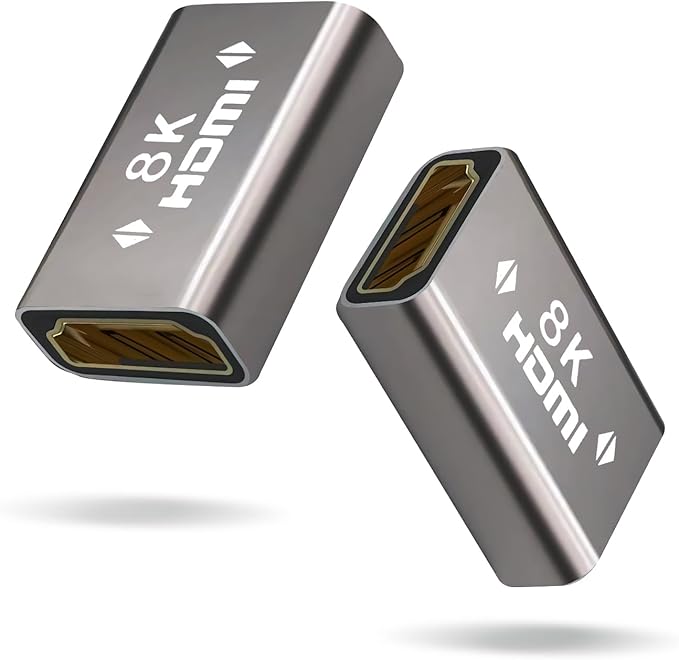 HDMI Coupler 8K, HDMI 2.1 Female to Female Connector HDMI Extension Adapter, Support 8K@60Hz / 4K@120Hz 120UHD, 7680 * 4320 Resolution, 3D, HDR, ARC for Laptop, PC, Monitor, Roku TV, 2 Pack