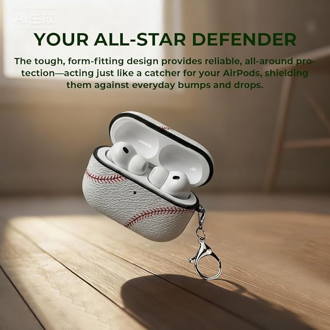 for AirPods Pro 2 Case Leather, Crazy Horse Airpods Pro Soft PU Leather Case Cover with Keychain,for Apple Airpod Pros 2nd Generation 2023 2022/AirPods Pro 2/1 Gen for Man Women((Baseball-03)