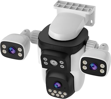 EVERSECU Triple Lens WiFi PTZ Security Camera, Three Cameras in One, Side Cameras with Adjustable All-Angle Arm, 2K 360° View No Blind Spot, Auto Tracking, Spotlight, 2 Way Audio