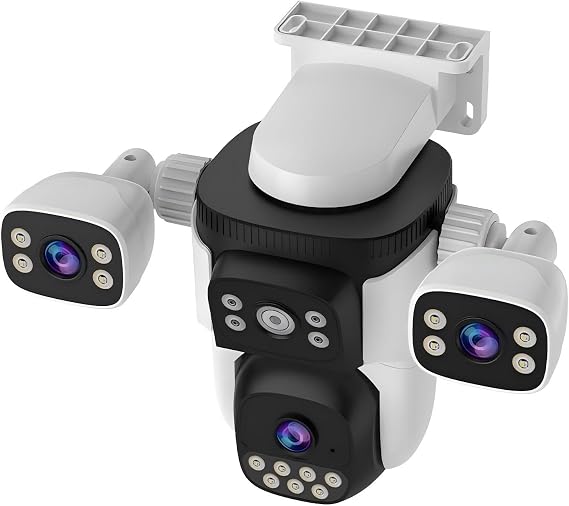 EVERSECU Triple Lens WiFi PTZ Security Camera, Three Cameras in One, Side Cameras with Adjustable All-Angle Arm, 2K 360° View No Blind Spot, Auto Tracking, Spotlight, 2 Way Audio