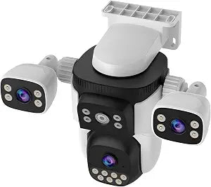 EVERSECU Triple Lens WiFi PTZ Security Camera, Three Cameras in One, Side Cameras with Adjustable All-Angle Arm, 2K 360° View No Blind Spot, Auto Tracking, Spotlight, 2 Way Audio