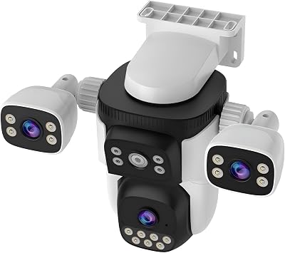 EVERSECU Triple Lens WiFi PTZ Security Camera, Three Cameras in One, Side Cameras with Adjustable All-Angle Arm, 2K 360° View No Blind Spot, Auto Tracking, Spotlight, 2 Way Audio