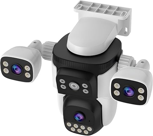 EVERSECU Triple Lens WiFi PTZ Security Camera, Three Cameras in One, Side Cameras with Adjustable All-Angle Arm, 2K 360° View No Blind Spot, Auto Tracking, Spotlight, 2 Way Audio