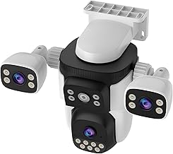 EVERSECU Triple Lens WiFi PTZ Security Camera, Three Cameras in One, Side Cameras with Adjustable All-Angle Arm, 2K 360° View No Blind Spot, Auto Tracking, Spotlight, 2 Way Audio