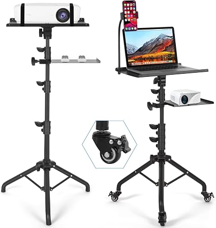 Tossbiss Laptop Tripod on Wheels with 2 Shelves
