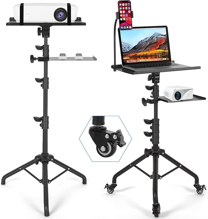 Tossbiss Laptop Tripod on Wheels with 2 Shelves
