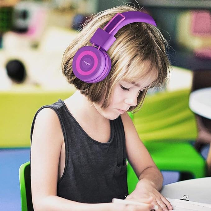 ELECDER i37 Kids Headphones for School Travel, On Ear Headphones Wired with Foldable Corded Stereo Sound 3.5mm Headset for Kid Children Teens Boys Girls Smartphones Computer Kindle Tablet, Purple