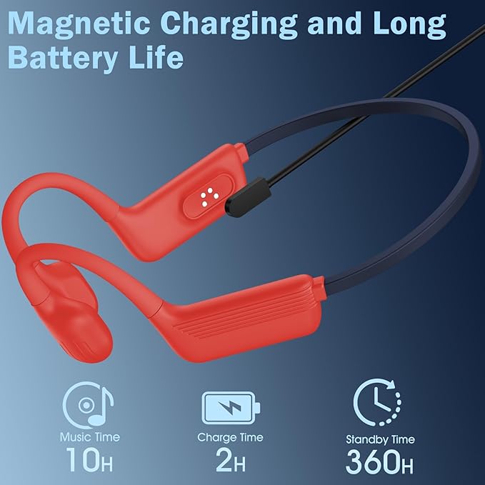 Swimming Headphones-Bone Conduction Headphones, IP68 Waterproof Open Earphones, LiteSurge Bluetooth 5.4 Underwater Sport Earbuds with 32 GB MP3 Memory for Swimming, Marathon-Orange-red