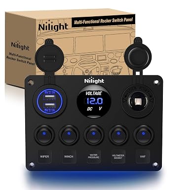 Nilight 5 Gang Multi-Function Rocker Switch Panel On Off Toggle Blue