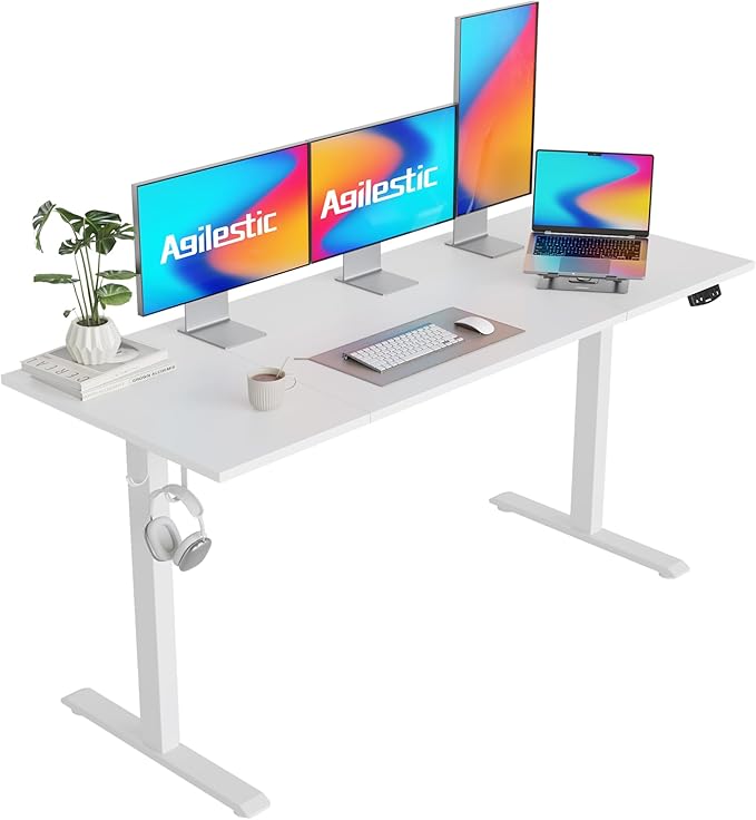 Agilestic Electric Standing Desk, Large 63 x 24 Inches Height Adjustable Desk, Sit Stand up Desk for Work Office Home, Splice Board, White