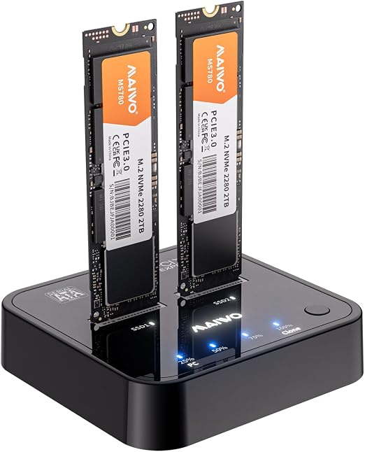 MAIWO M.2 NVMe & SATA Cloner 20Gbps USB 3.2 Gen 2x2 External SSD Offline Duplicator Docking Station Tool-Free for M-Key B+M Key 2230 2242 2260 2280 22110