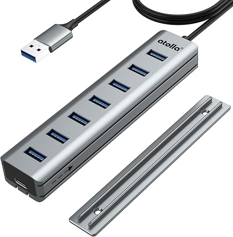 atolla Desk USB Hub, 7-Port USB 3.0 Aluminum for Under Desk Mount