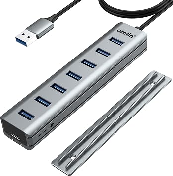 atolla Desk USB Hub, 7-Port USB 3.0 Aluminum for Under Desk Mount