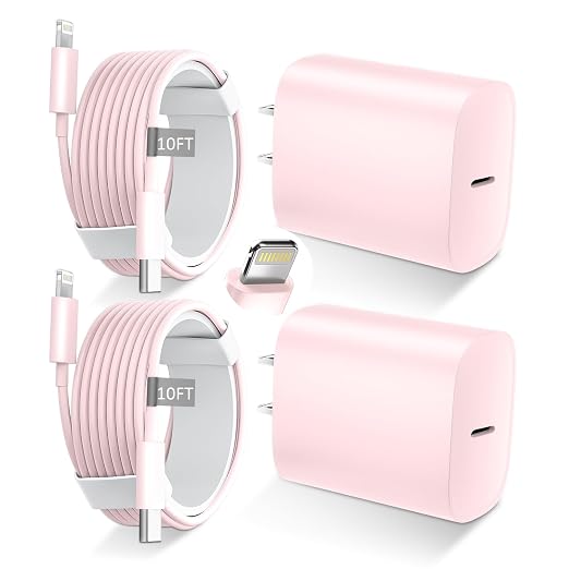 DiHines for iPhone 14 13 12 11 Fast Charger,10FT Long Fast Charging Lightning Cable with 20W USB C Charger Block for iPhone 14/14 Pro Max/13/13 Pro Max/12/12 Pro Max/11/11Pro/XS/Max/XR/X,iPad,Pink - Image 6