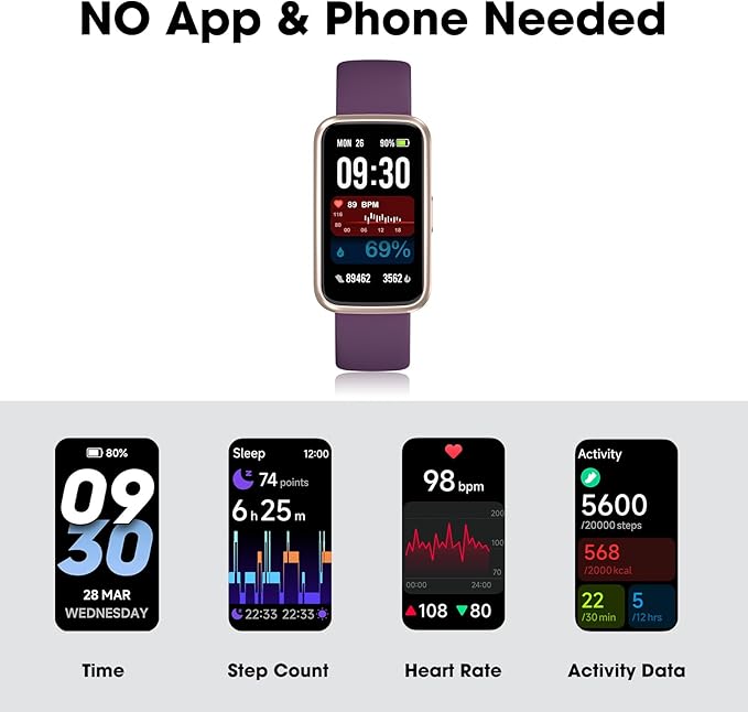 Long Battery Pedometer Watch 14 Days Battery Life, Slim Design No App/Phone Required Fitness Tracker, 50 Meters Waterproof Smart Watch, Heart Rate & Blood Oxygen Monitor Step Counter for Men Women