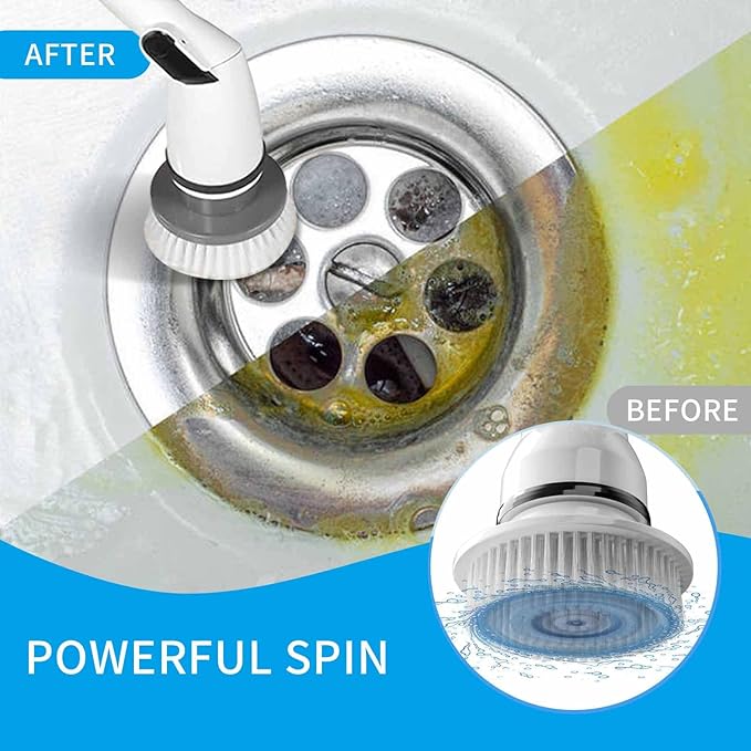 Electric Spin Scrubber, ROEOLNIL Cordless Cleaning Brush with Adjustable Extension Arm 4 Replaceable Cleaning Heads, Power Shower Scrubber for Bathroom, Tub, Tile, Floor